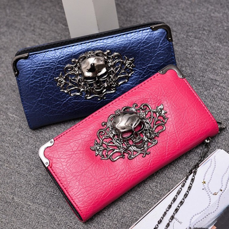 Clutch Coin Purse Women PU Leather Wallet Skull Flower Design Lady Purses