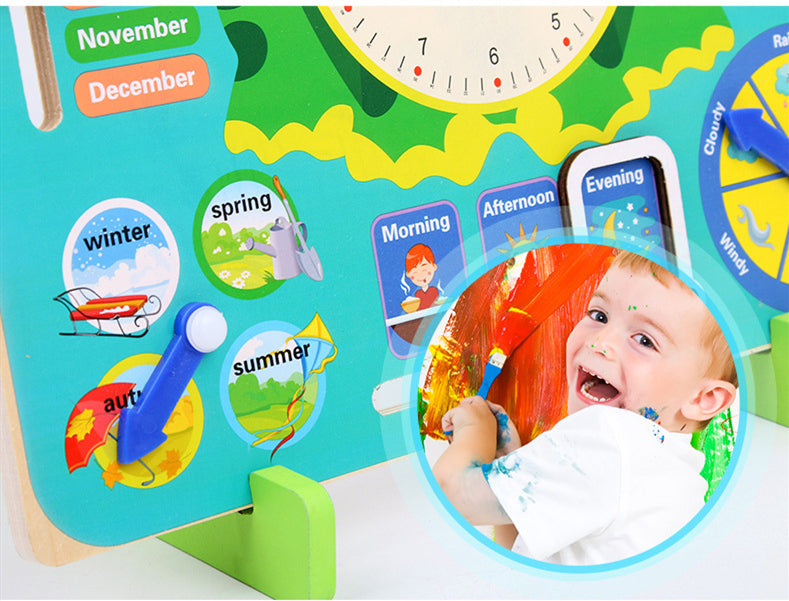 Montessori Wooden Toys Baby Weather Season Calendar Clock Time CognitionToys For Children