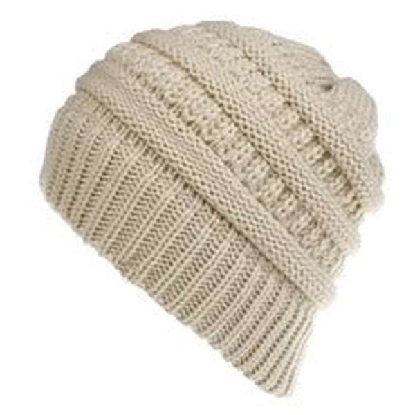 Mixed Color Knitted Wool Hat Ladies Non-labeled Ponytail Hat - Minihomy