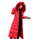 Large fur collar belt winter loose and thick down padded jacket - Minihomy