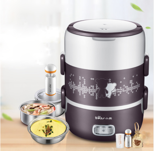 Bear electric lunch box portable vacuum three-layer plug-in automatic insulation heating cooking stainless steel steamer