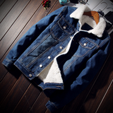 Denim Bomber Jacket with Fur Men Black High Quality Jeans Jacket - Minihomy