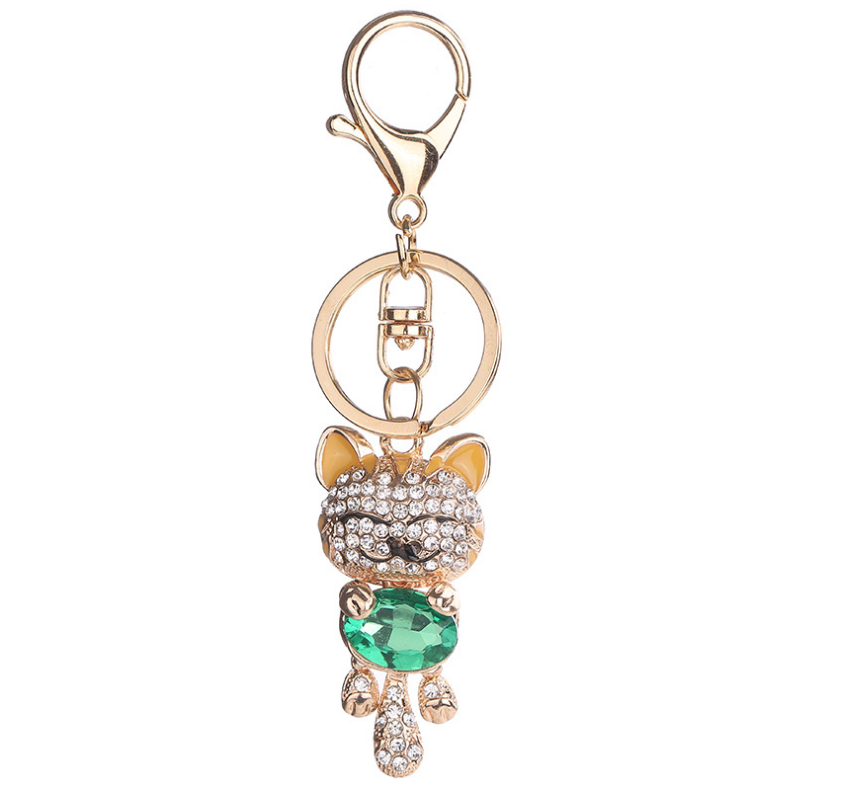 Enamel Lucky Cat Crystal Keychain Alloy Keyring For Women