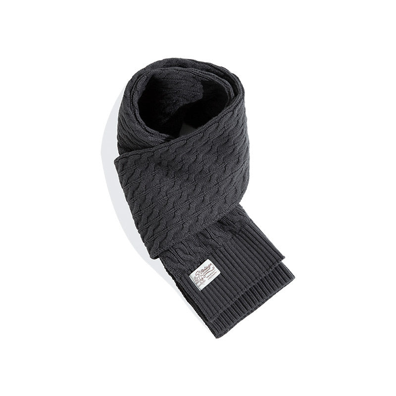 Retro Twist Knitted Wool Scarf With Wool Solid Color Warm Scarf Men