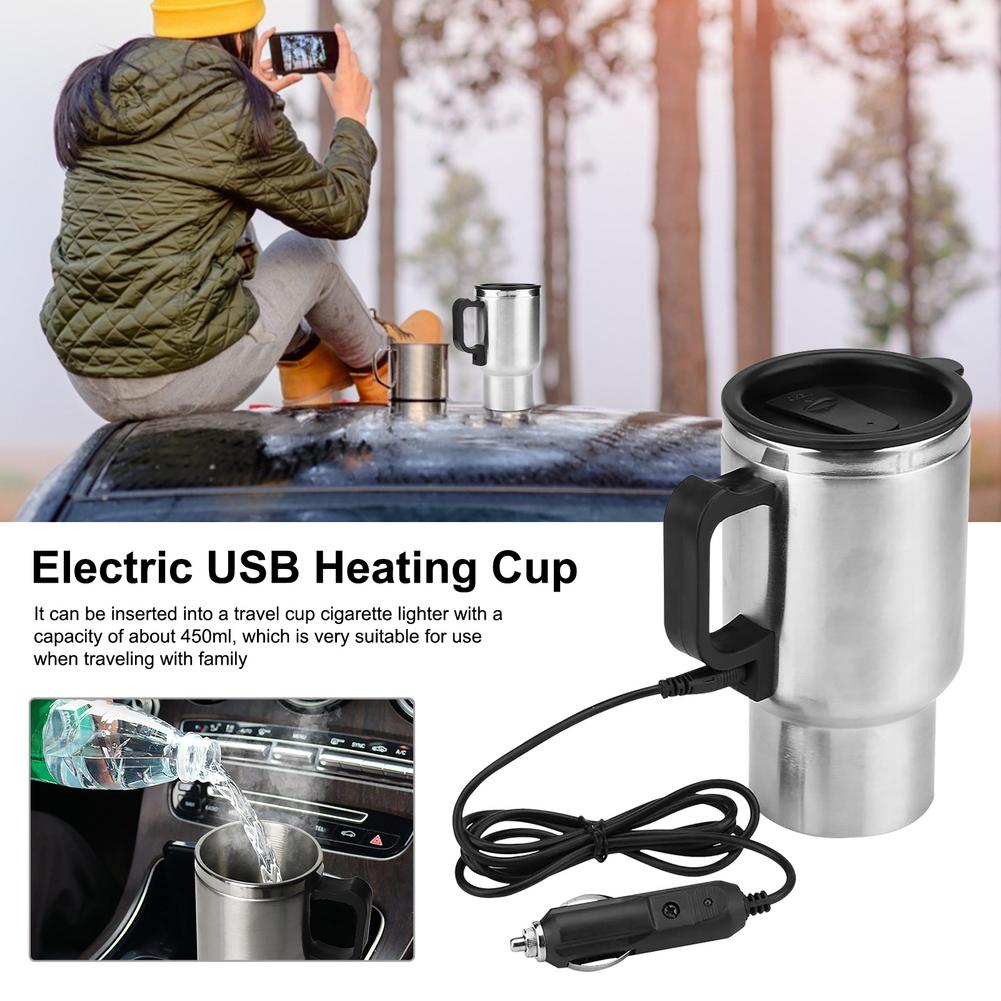 Stainless Steel Vehicle Heating Cup Electric Heating Car Kettle Camping Travel Kettle