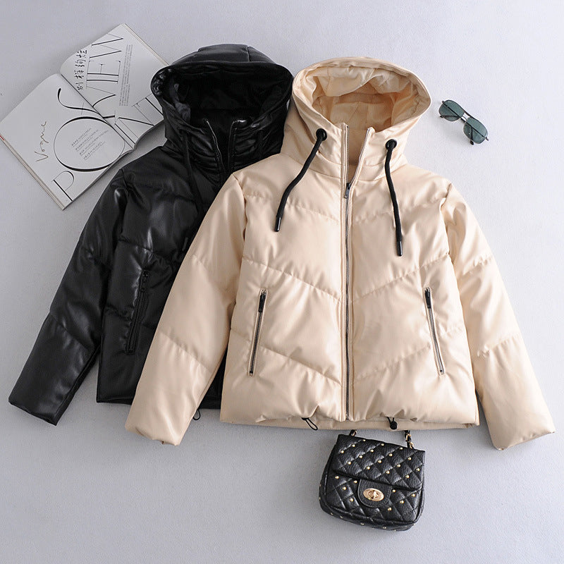 Faux Leather Cotton Jacket Women's Cotton Jacket - Minihomy