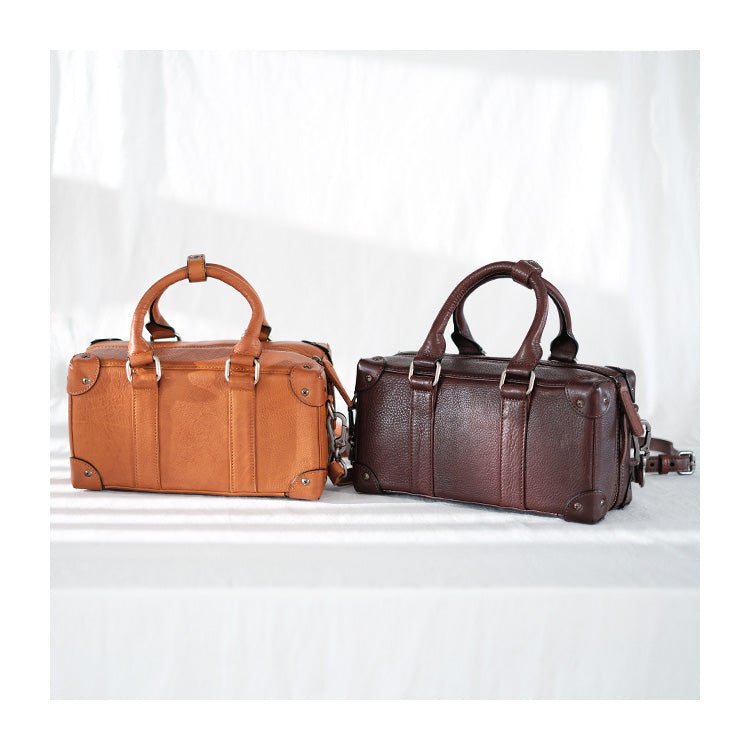 Insts Niche Brown Vintage Handmade Leather Suitcase Bags In Large Capacity Cowhide