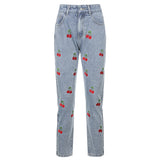 Cherry Embroidered High-rise Slimming Pencil Jeans