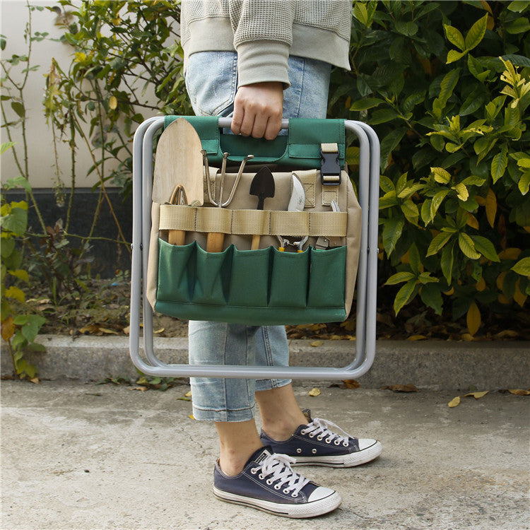 Gardening Stool With Tote Bag Chair Garden Tools Set Organizer - Minihomy