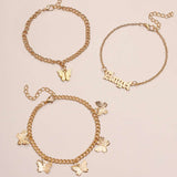 European and American Jane Flower Butterfly Tassel Anklet 3-Piece Set - Minihomy