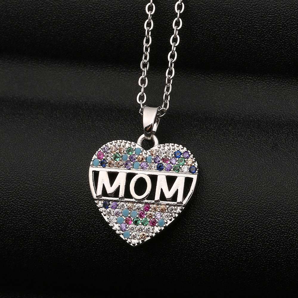 Colorful Mom Cubic Zirconia Heart Necklace Pendant Decoration - Minihomy