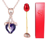 Valentine's Day Gift: Heart-Shaped Blue Purple Crystal Diamond Pendant Rose Head Necklace