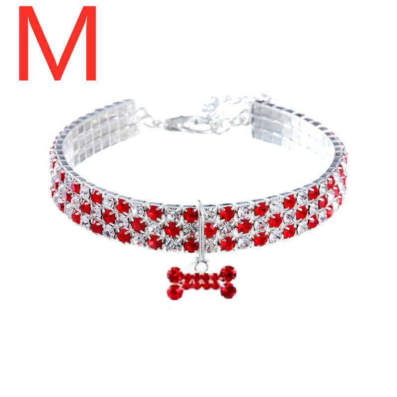 Three-row Elastic Pet Pendant Rhinestone Collar