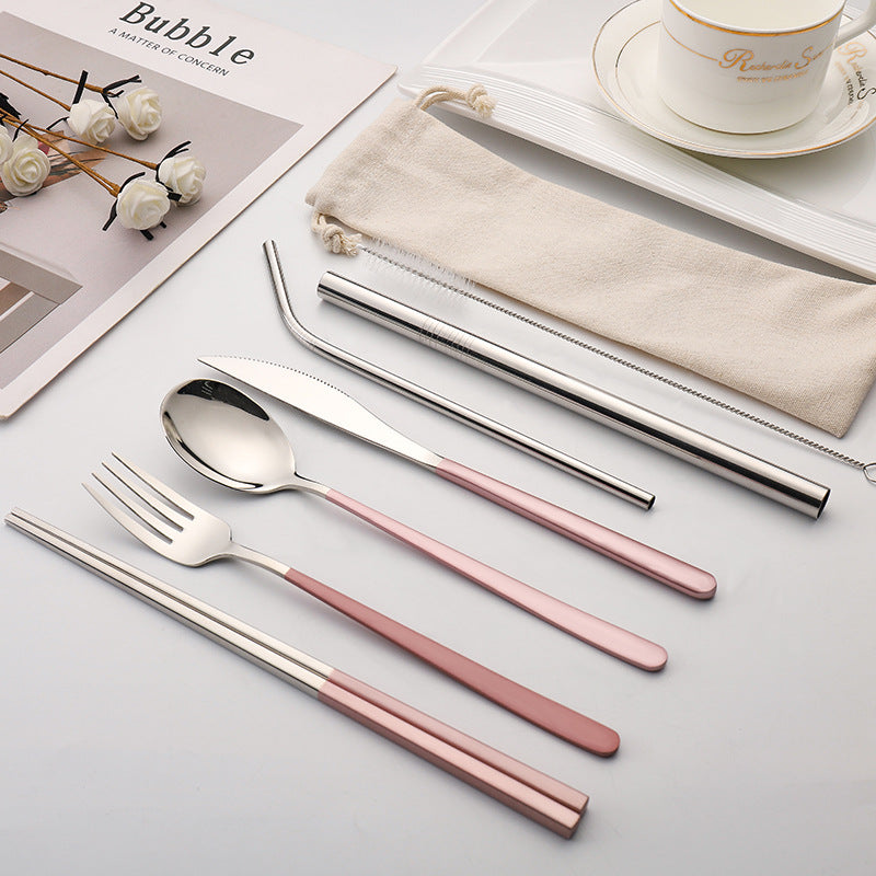 7-piece Set Of Creative Titanium-plated Environmentally Friendly Portable Tableware - Minihomy