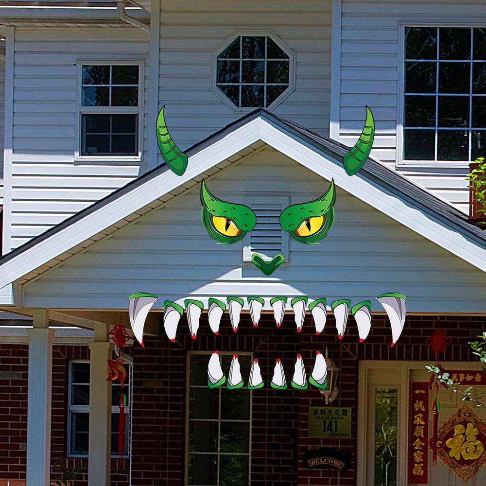 Creative Halloween Plastic Eyes Halloween Decoration Green Monster Door Sticker Decoration - Minihomy