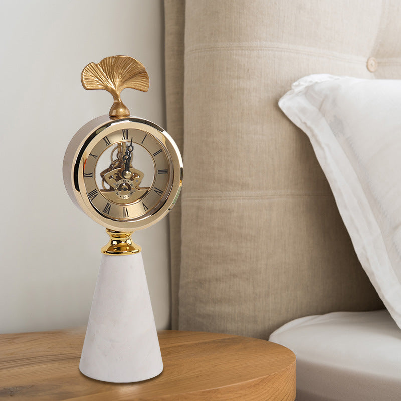 Model Room Bedside Metal Soft Decoration American Retro Silent Marble Clock Home Decoration Ornaments - Minihomy