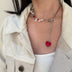 Titanium Steel Pearl Glaze Red Peach Heart Necklace