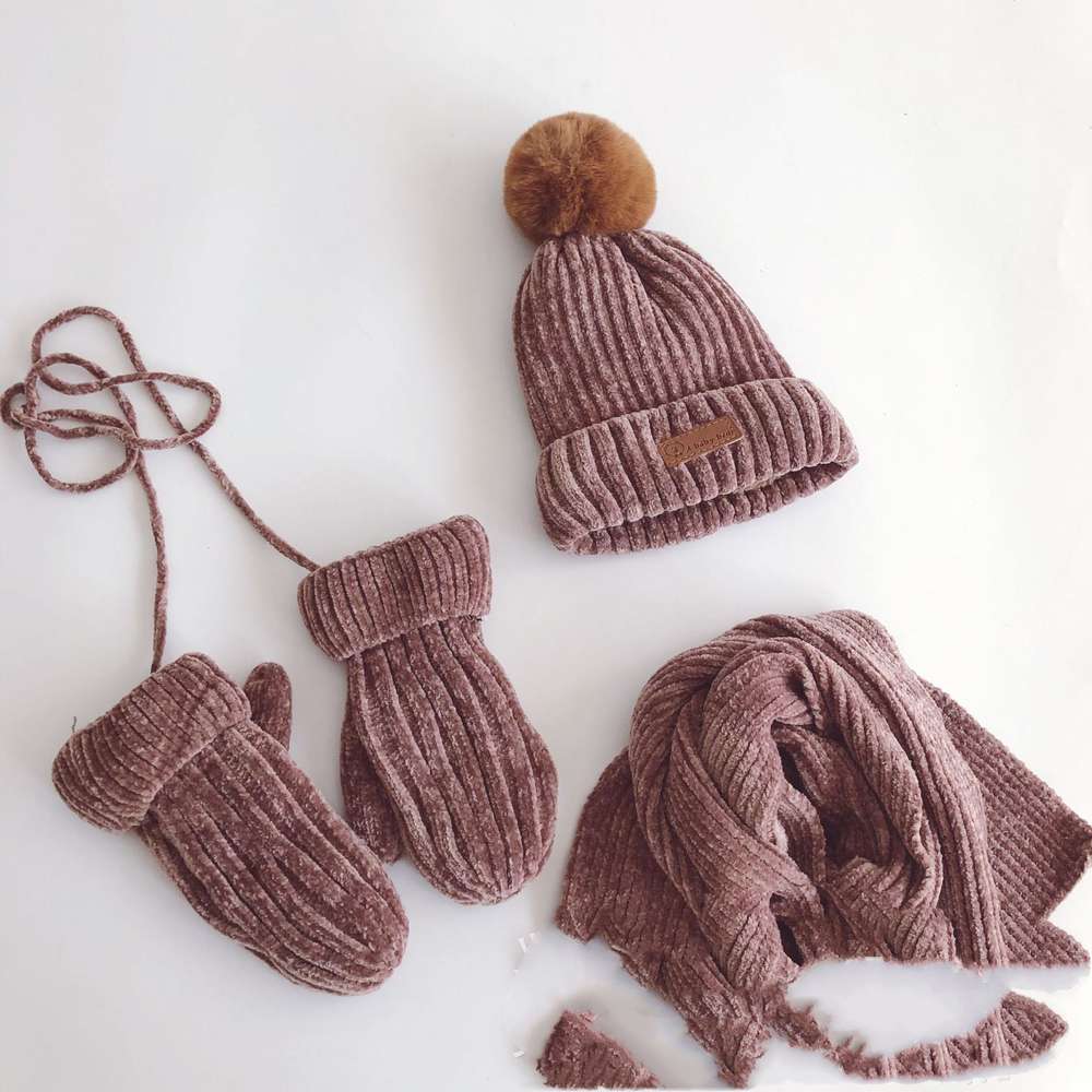 Children's Suit Knitted Hat Scarf Gloves Three-Piece Suit - Minihomy