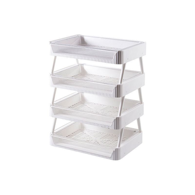 Kitchen Folding Storage Rack with Draining Basket Fruit Vegetable Storage Holder Stackable Shelf Space Saving Organizer - Minihomy