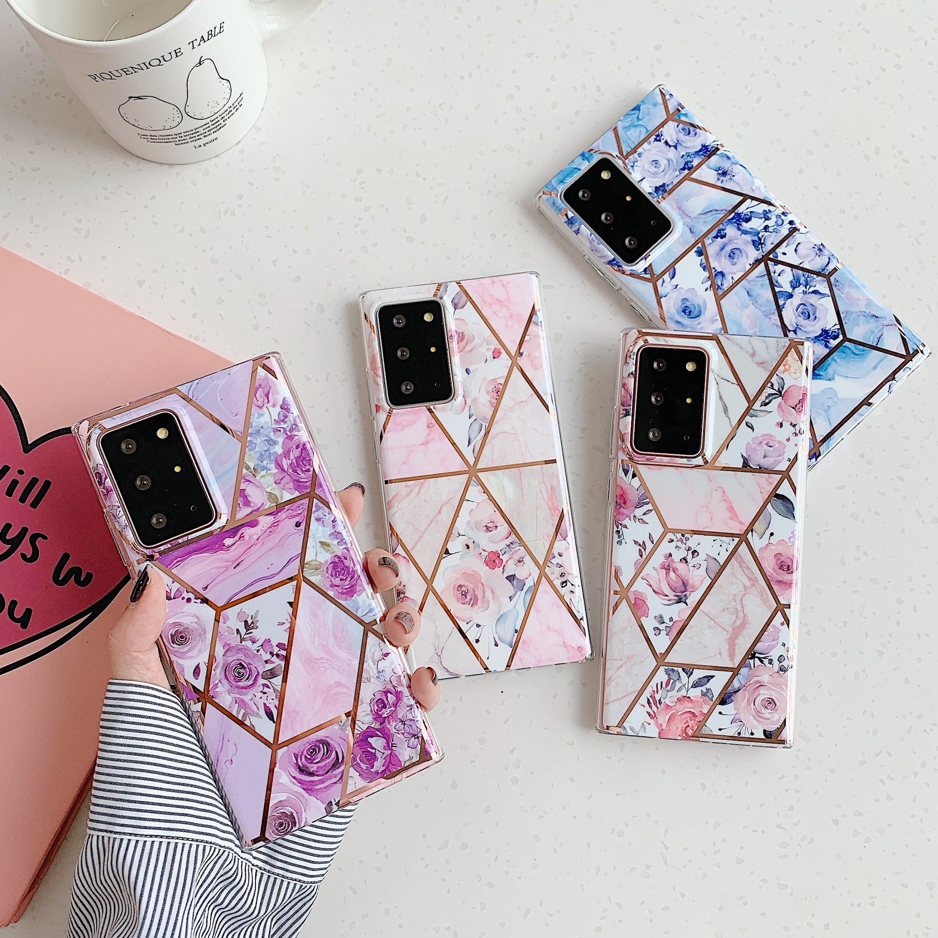 Marble Mosaic Rhombus Flower Silicone Phone Case