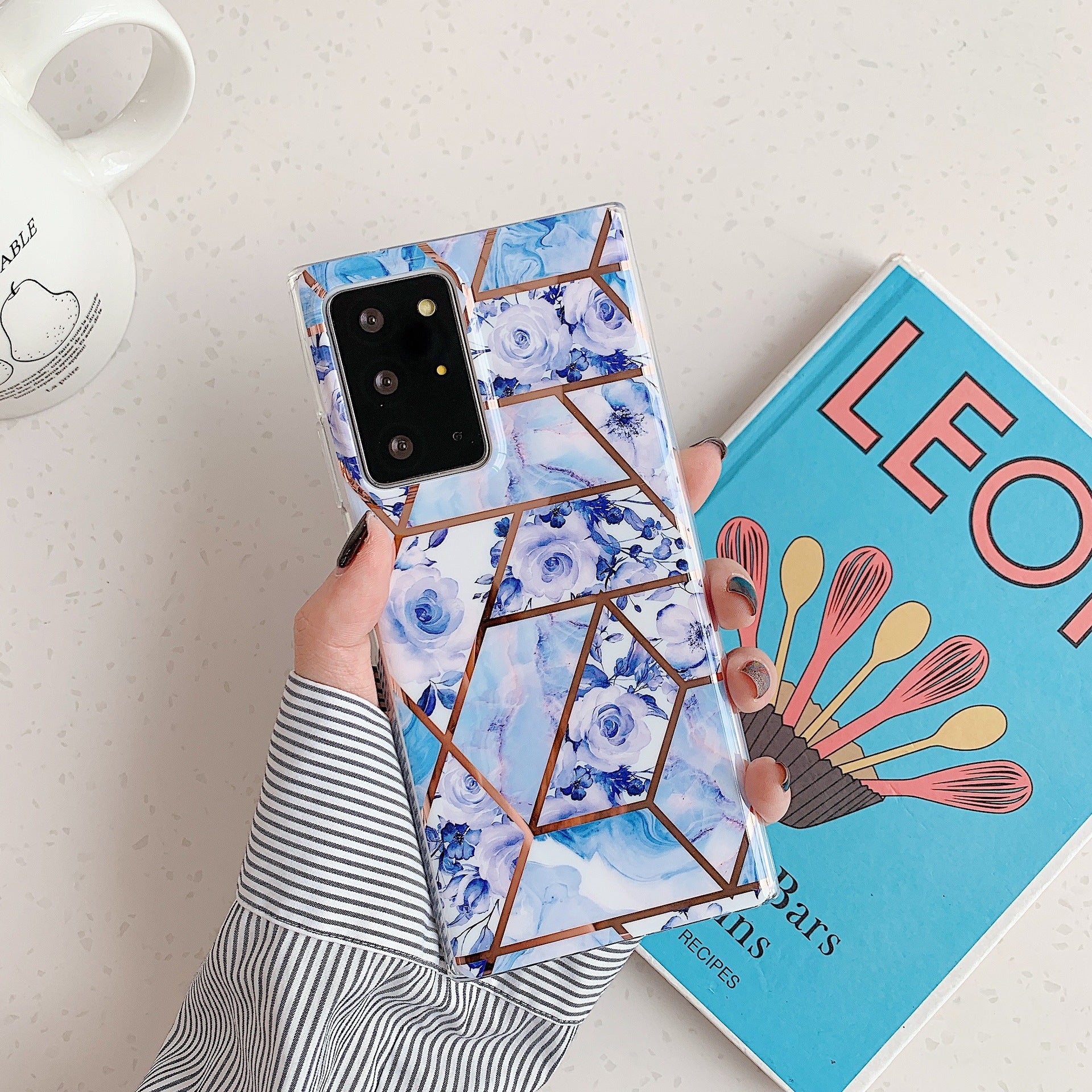 Marble Mosaic Rhombus Flower Silicone Phone Case