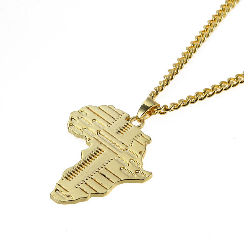 Golden Africa Map Necklace Hip Hop Twist Chain Foreign Trade Goods