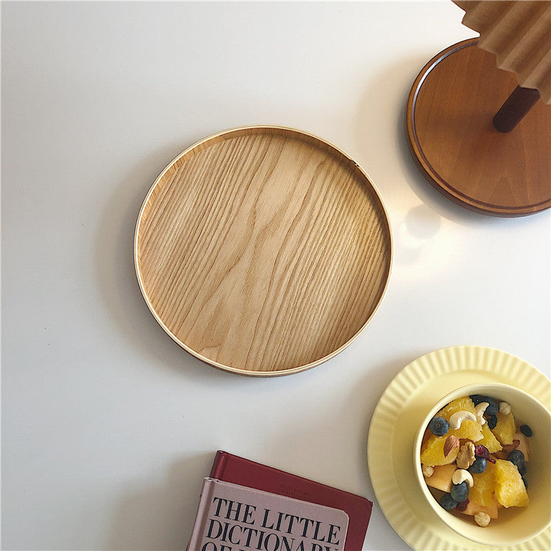 Solid Wood Tray Round Storage Tray Fruit Tray Desktop Storage One-Person Food Tray