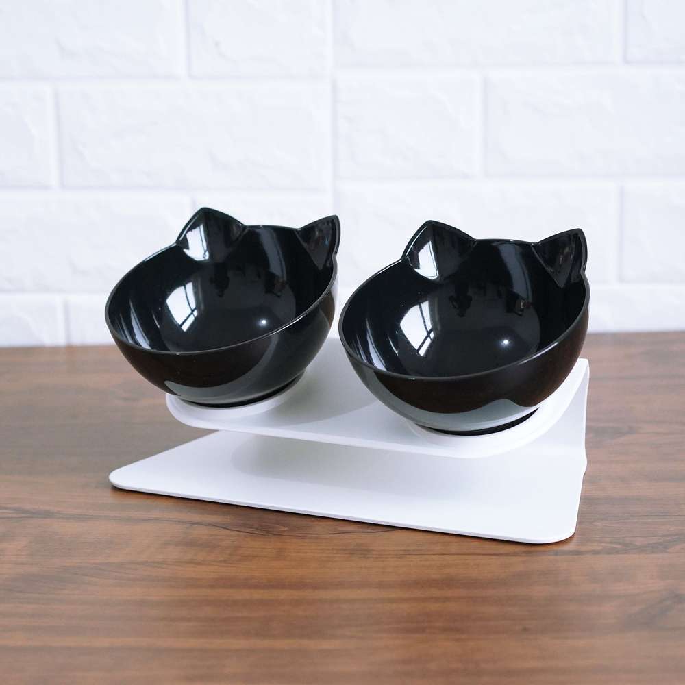 Cat Double Bowl Transparent Non-slip Food Water Bowl Pet Cat Bowls Dog Feeding Bowl - Minihomy