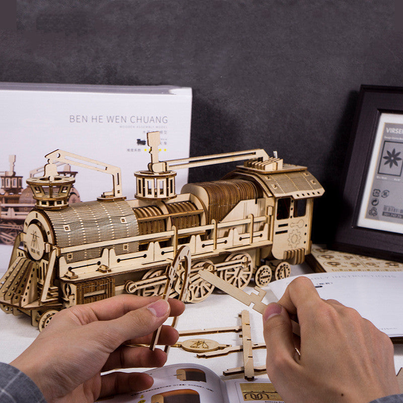 Three-dimensional Puzzle Wooden Steam Train Model