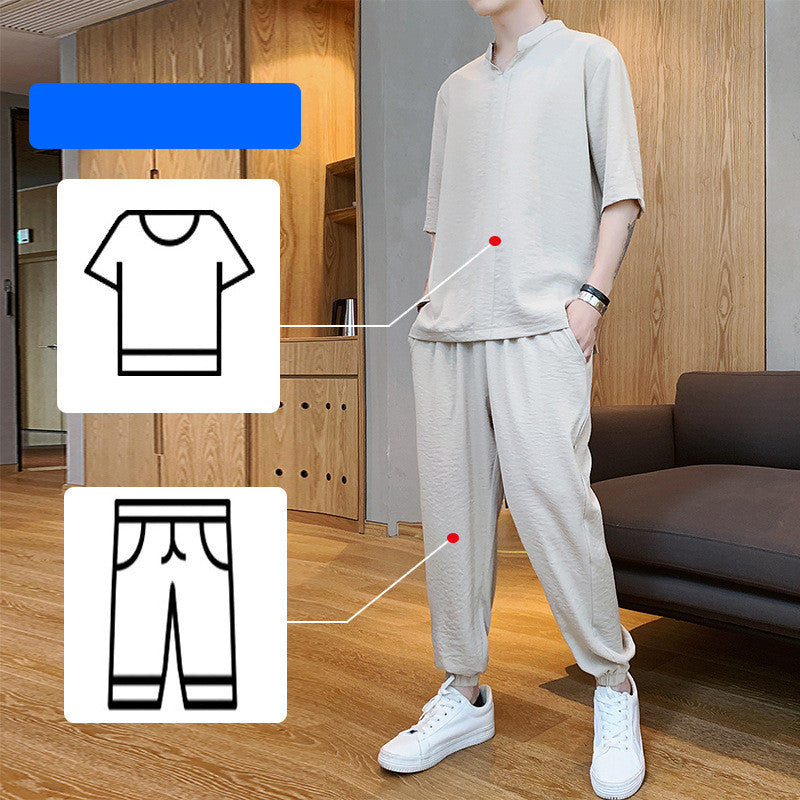 Men'S Summer Trend Set With Handsome Clothes Men'S Casual Linen Suit