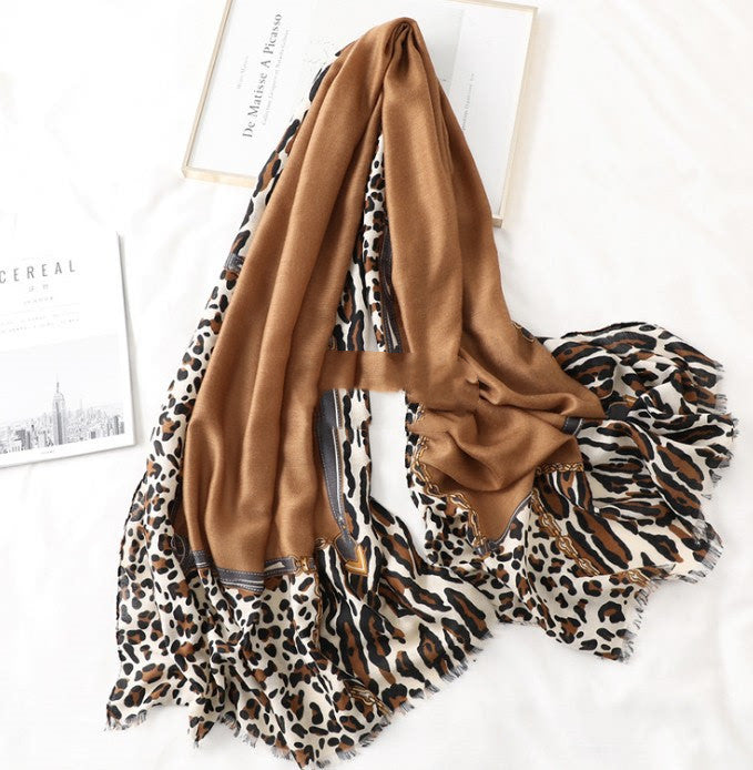 Cotton Scarf Casual Leopard Print Long Gauze Scarf - Minihomy