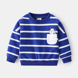 Boys Striped Sweater Casual Loose Round Neck Pullover Sweater Cotton - Minihomy