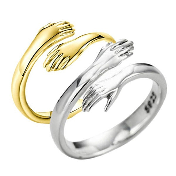 Alloy Simple Hands Hug Ring Opening Adjustable Jewelry - Minihomy