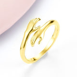 Alloy Simple Hands Hug Ring Opening Adjustable Jewelry - Minihomy