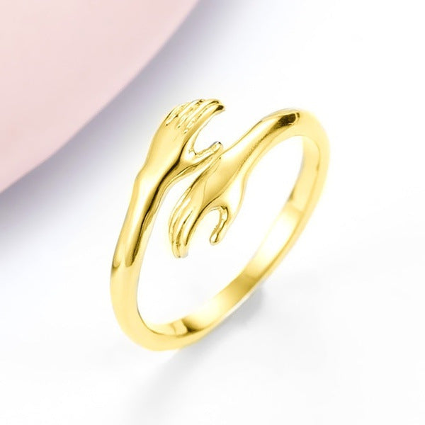 Alloy Simple Hands Hug Ring Opening Adjustable Jewelry - Minihomy