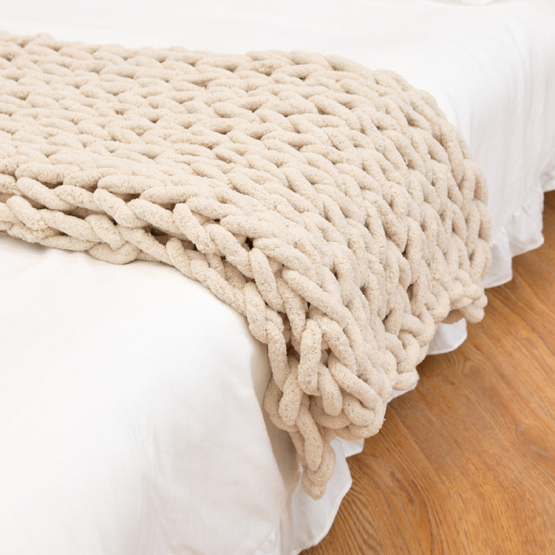 Handmade Coarse Yarn Knitted Chenille Rod Knitted Yarn Sofa Cover Blanket - Minihomy