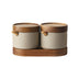 Kitchen Seasoning Pot Ceramic Three Piece Suit Simple Salt Pot Acacia Wood Tray With Cover - Minihomy