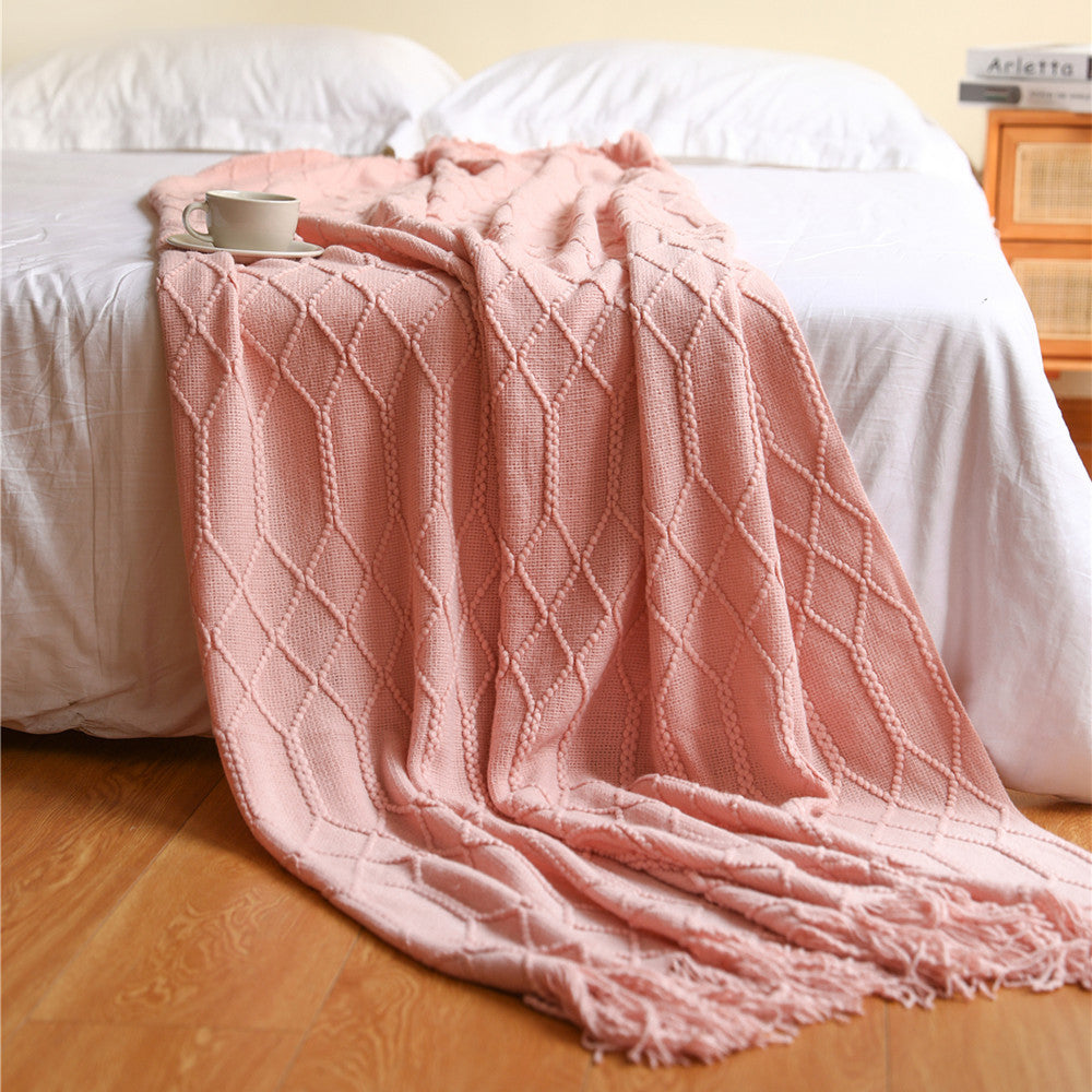 Pure Color Coral Fleece Knitted Sofa Blanket