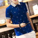 Short Sleeve T-shirt Mens Thin Polo Shirt Fawn Print Lapel