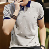 Short Sleeve T-shirt Mens Thin Polo Shirt Fawn Print Lapel