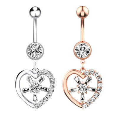 Side Zircon Peach Heart Navel Ring Navel Nail Puncture