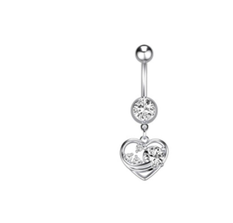 Side Zircon Peach Heart Navel Ring Navel Nail Puncture