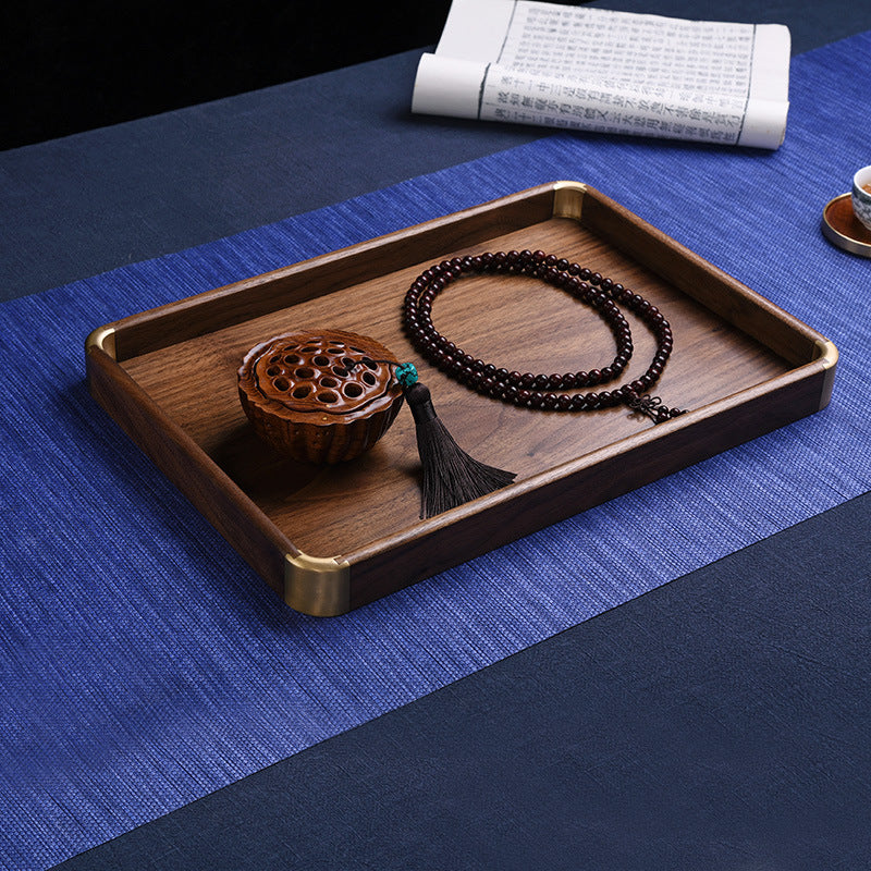 Handmade Walnut Solid Wood Tray Brass Tea Tray Household