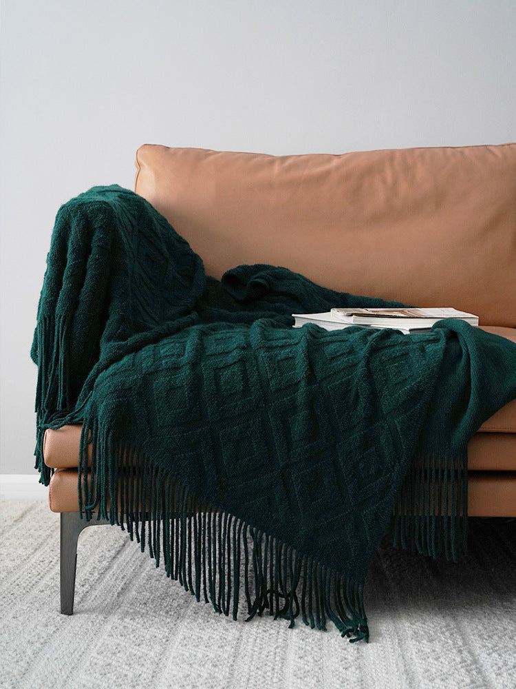 Jacquard Knitted Bed Tail Towel Autumn Winter Blanket - Minihomy