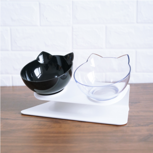 Cat Double Bowl Transparent Non-slip Food Water Bowl Pet Cat Bowls Dog Feeding Bowl