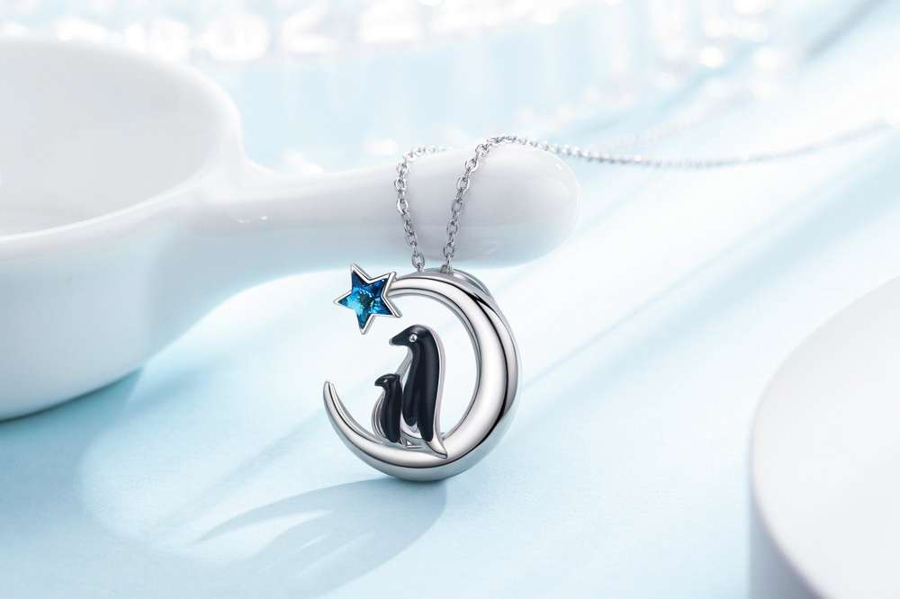 925 Sterling Silver Family Mother Child Heart Pendant Cute Animal Penguin Jewelry - Minihomy