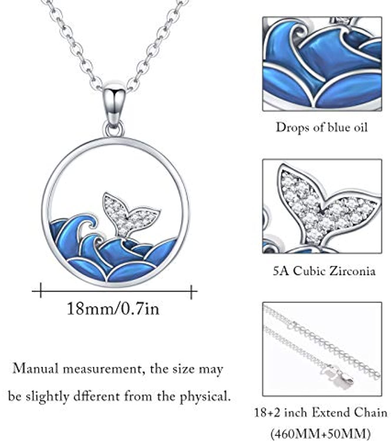 925 Sterling Silver Dolphin Jumping Tail Waves Whale Pendant Blue Wave Gradient Dainty Jewelry - Minihomy