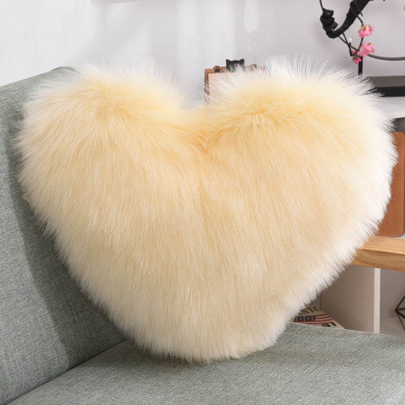 Pillows Heart Shape Long Plush Fluffy Shaggy Cushion Cover - Minihomy