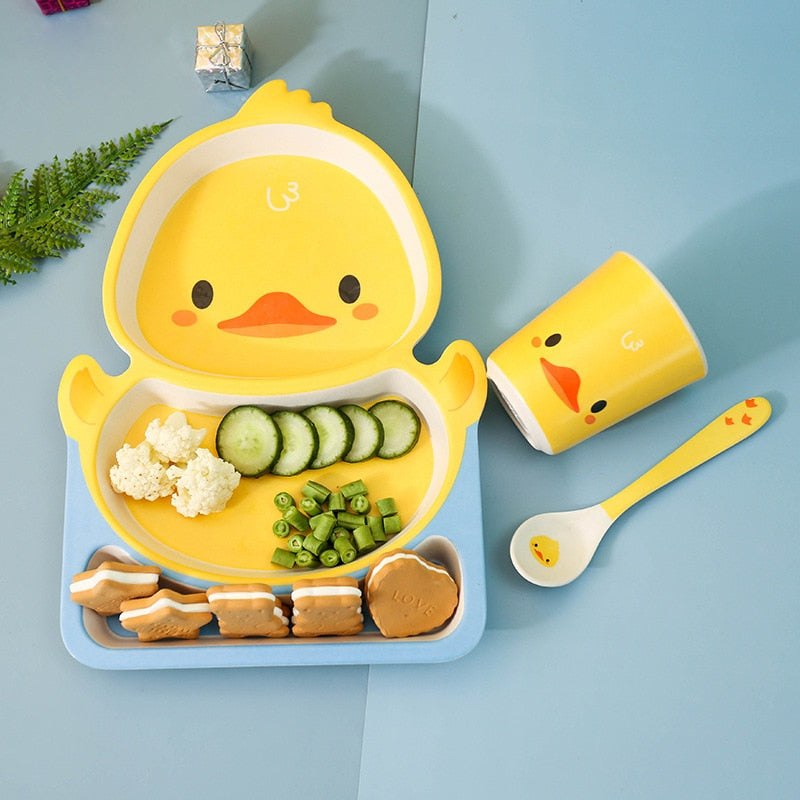 Bamboo fiber children's tableware little yellow duck set