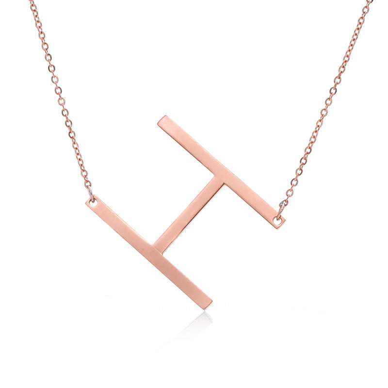 Fabulous Rose Gold Plated Stainless Steel Initial Letter Pendant Necklace - Minihomy